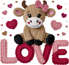 Faux Yarn Crochet Cow Love - Valentines Day Ready to Press DTF Transfer