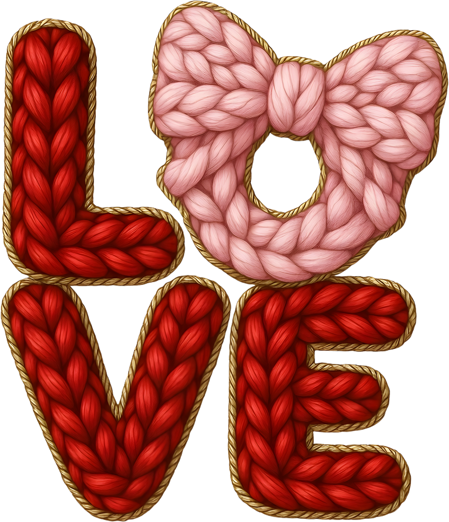 Faux Yarn Crochet Love Bow - Valentines Day Ready to Press DTF Transfer