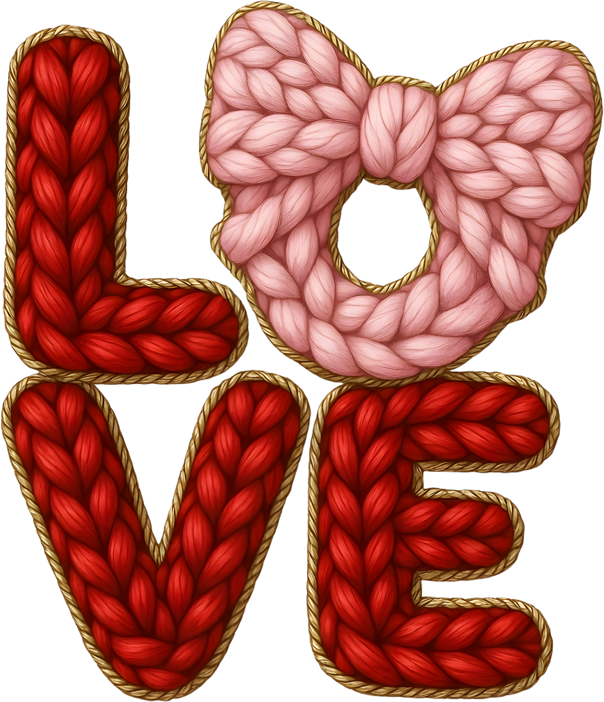 Faux Yarn Crochet Love Bow - Valentines Day Ready to Press DTF Transfer