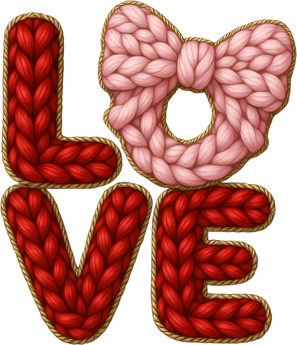 Faux Yarn Crochet Love Bow - Valentines Day Ready to Press DTF Transfer