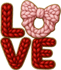 Faux Yarn Crochet Love Bow - Valentines Day Ready to Press DTF Transfer