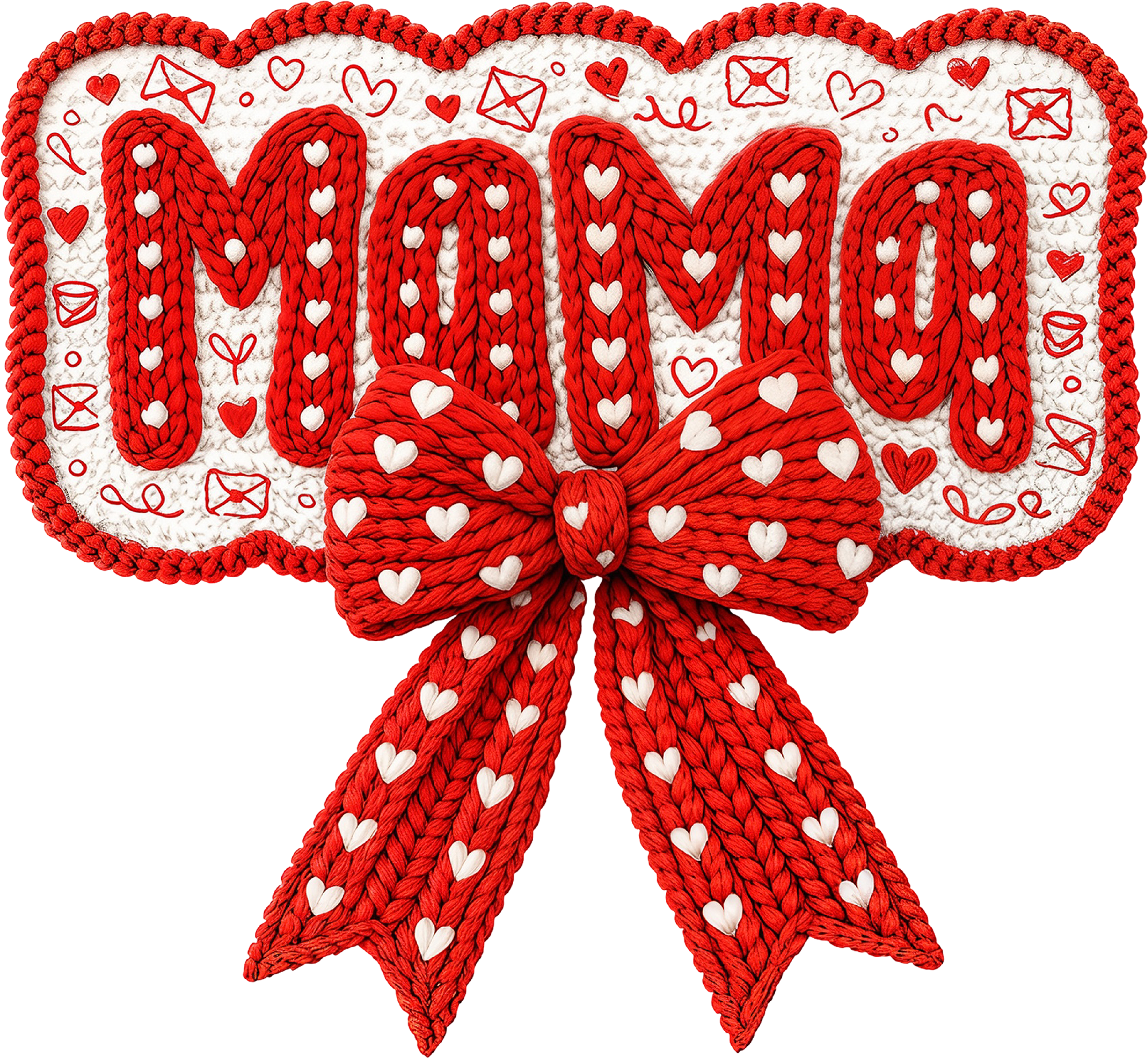 Faux Yarn Crochet Mama Bow - Valentines Day Ready to Press DTF Transfer