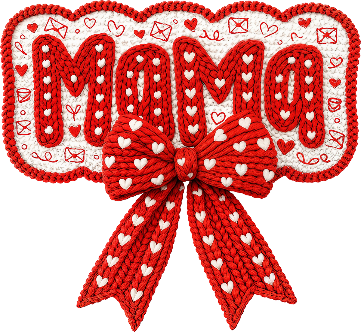 Faux Yarn Crochet Mama Bow - Valentines Day Ready to Press DTF Transfer
