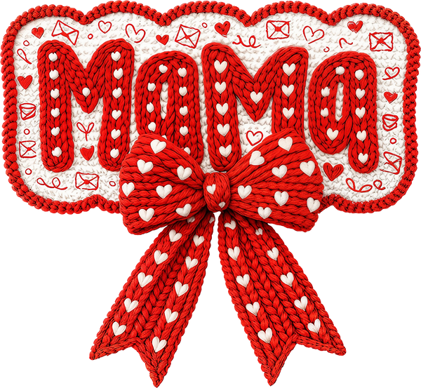 Faux Yarn Crochet Mama Bow - Valentines Day Ready to Press DTF Transfer