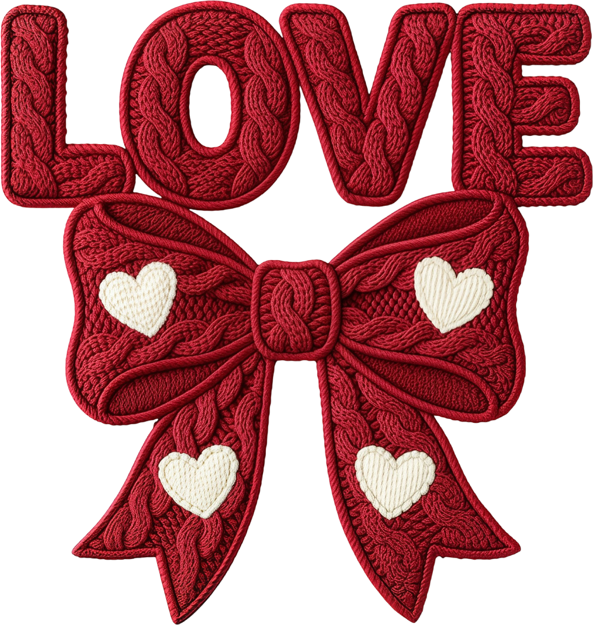 Faux Yarn Crochet Red Love Bow - Valentines Day Ready to Press DTF Transfer