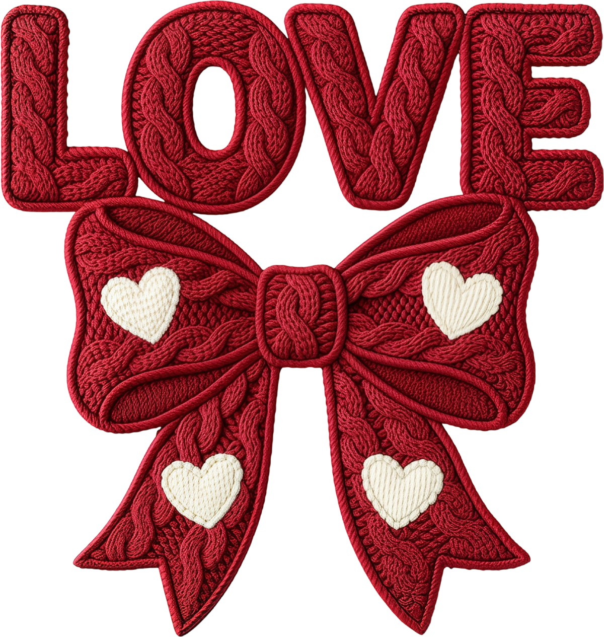 Faux Yarn Crochet Red Love Bow - Valentines Day Ready to Press DTF Transfer