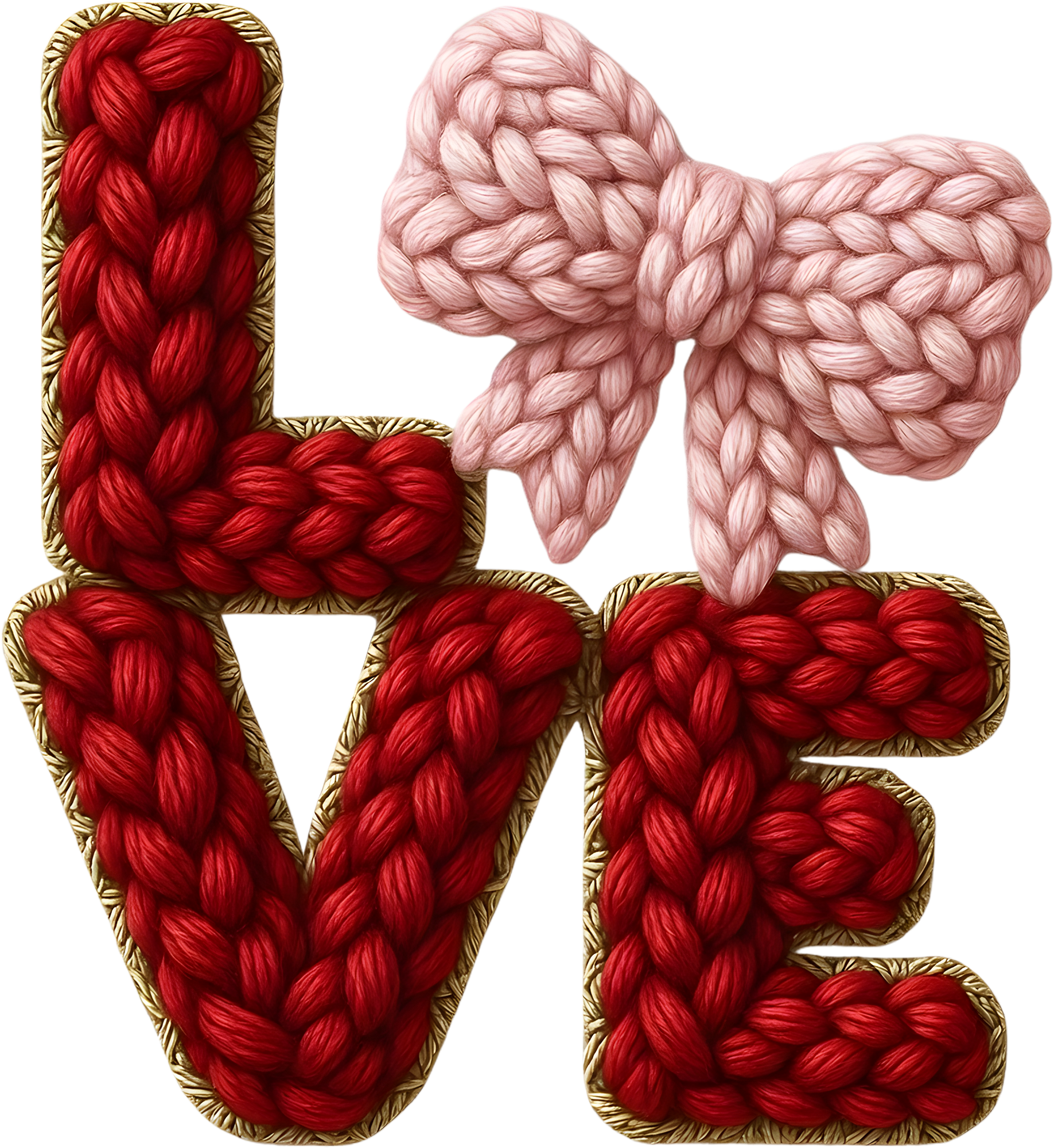 Faux Yarn Crochet Love Bow Valentines Day - Valentines Day Ready to Press DTF Transfer