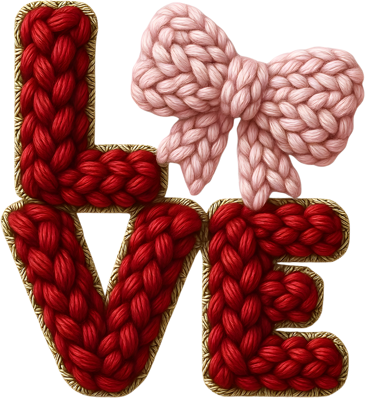 Faux Yarn Crochet Love Bow Valentines Day - Valentines Day Ready to Press DTF Transfer