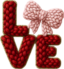 Faux Yarn Crochet Love Bow Valentines Day - Valentines Day Ready to Press DTF Transfer