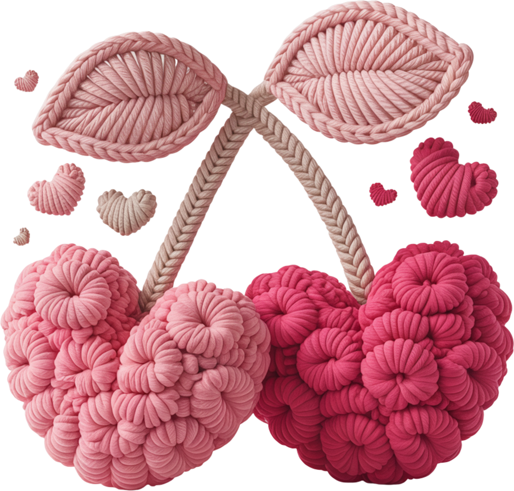 Faux Yarn Crochet Valentines Day Cherry - Valentines Day Ready to Press DTF Transfer