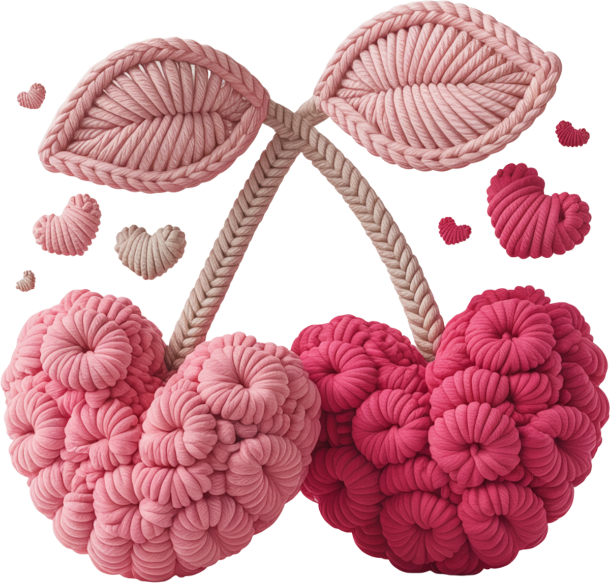 Faux Yarn Crochet Valentines Day Cherry - Valentines Day Ready to Press DTF Transfer