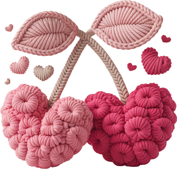 Faux Yarn Crochet Valentines Day Cherry - Valentines Day Ready to Press DTF Transfer