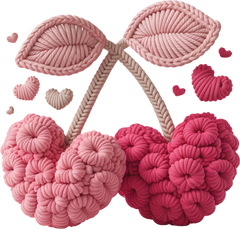 Faux Yarn Crochet Valentines Day Cherry - Valentines Day Ready to Press DTF Transfer