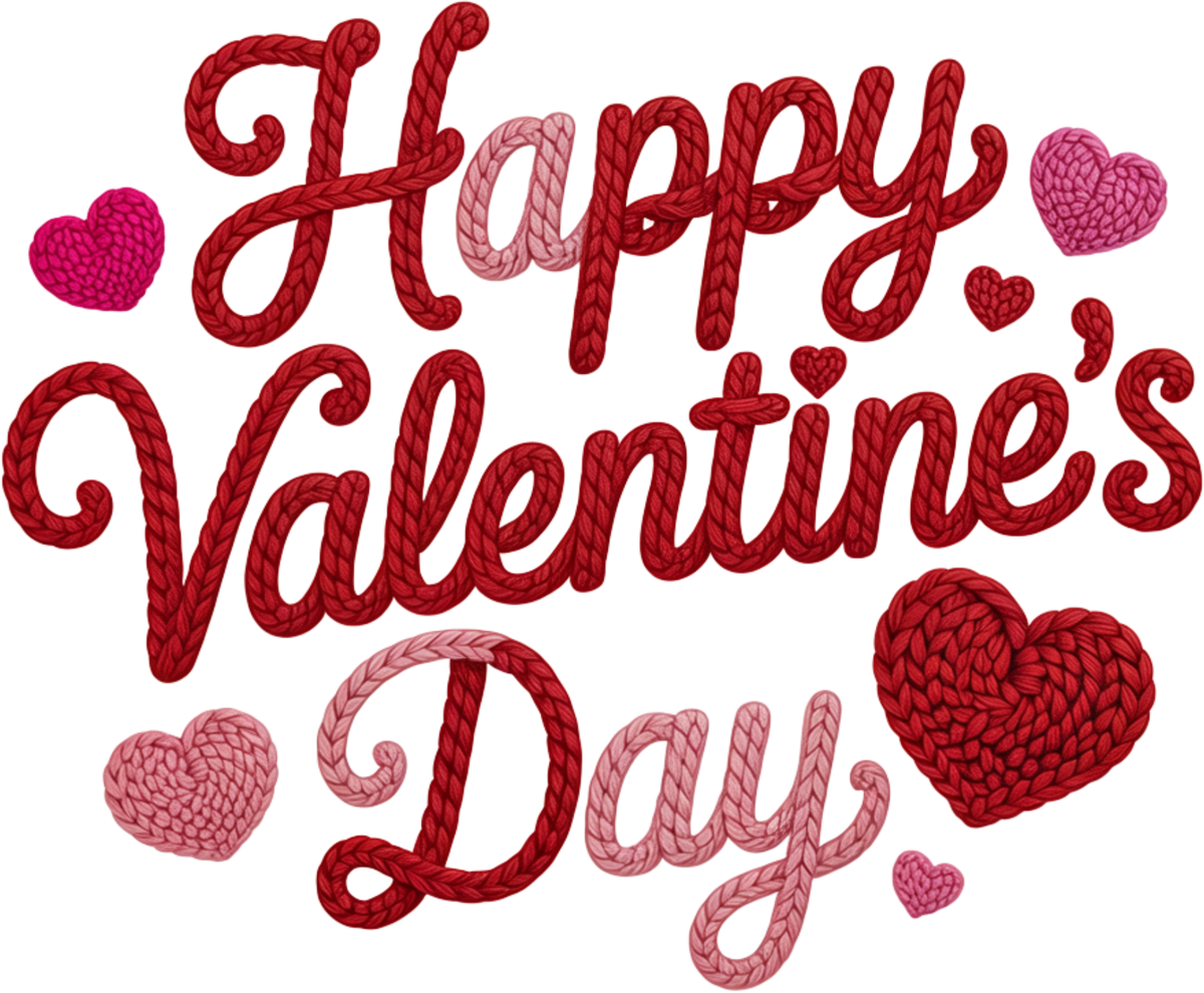 Faux Yarn Crochet Happy Valentines Day - Valentines Day Ready to Press DTF Transfer