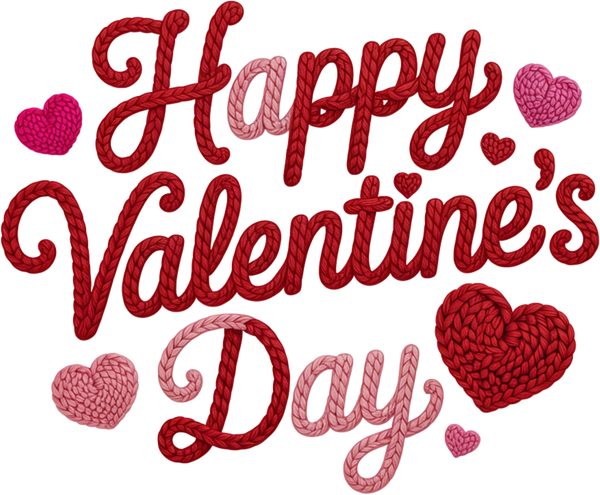 Faux Yarn Crochet Happy Valentines Day - Valentines Day Ready to Press DTF Transfer