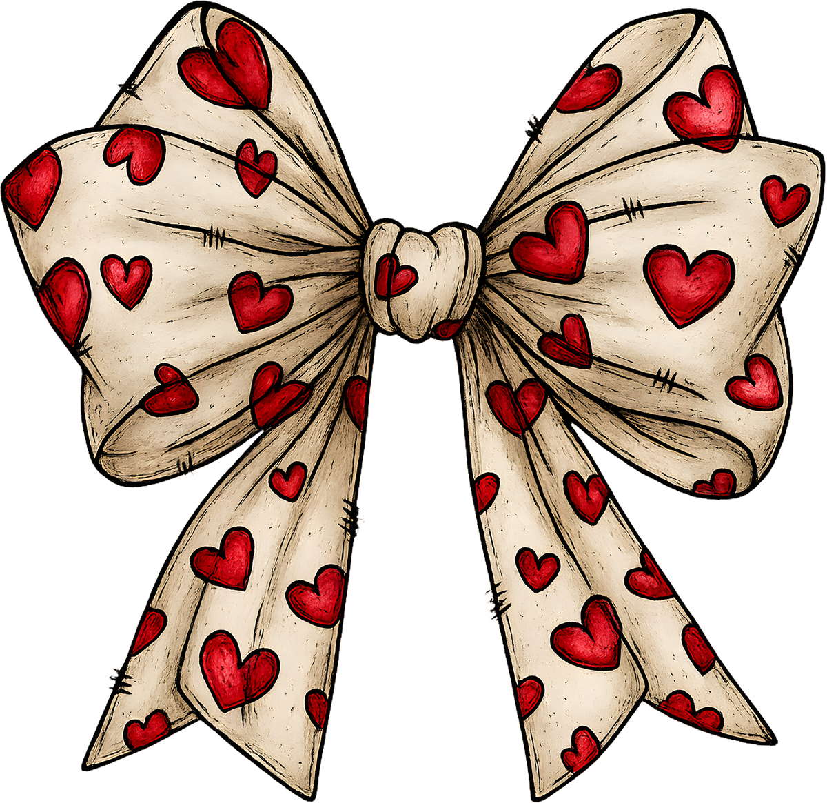 Faux Yarn Crochet Heart Bow - Valentines Day Ready to Press DTF Transfer