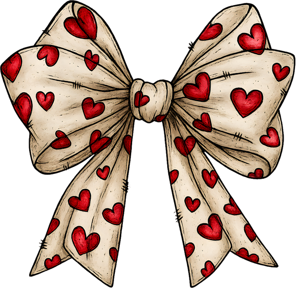 Faux Yarn Crochet Heart Bow - Valentines Day Ready to Press DTF Transfer