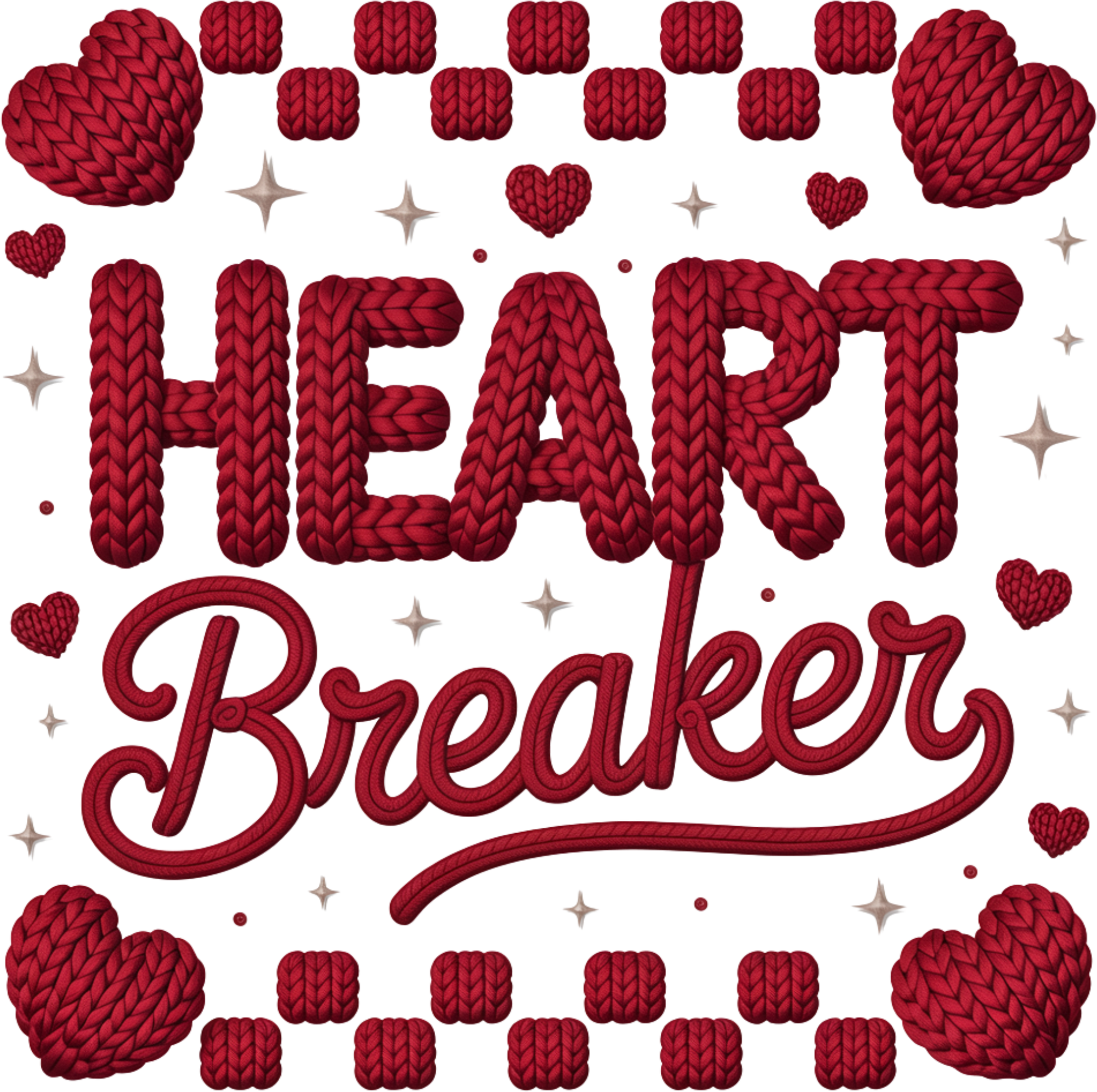 Faux Yarn Crochet Heart Breaker - Valentines Day Ready to Press DTF Transfer