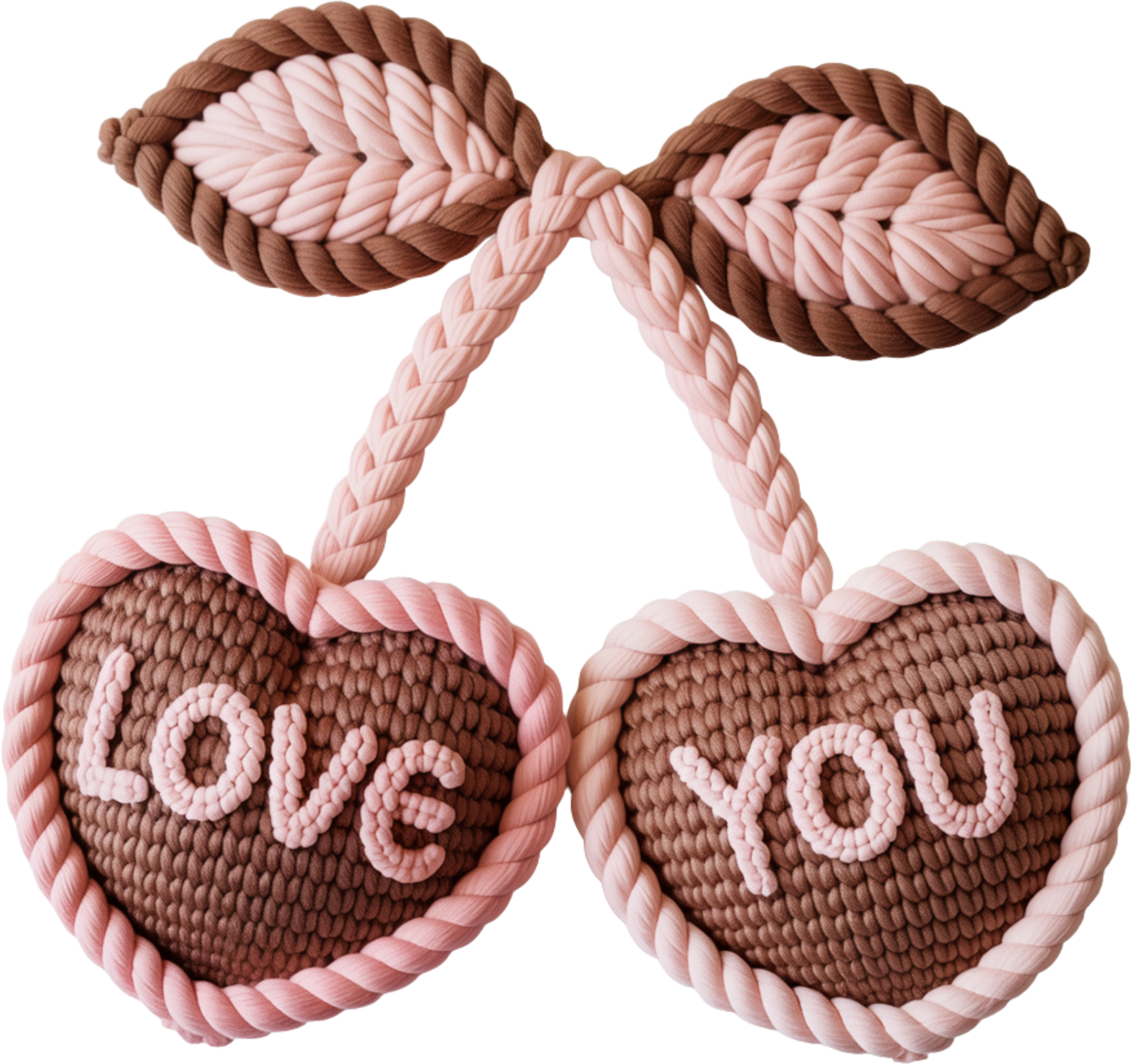 Faux Yarn Crochet Valentines Day Cherry Love You - Valentines Day Ready to Press DTF Transfer
