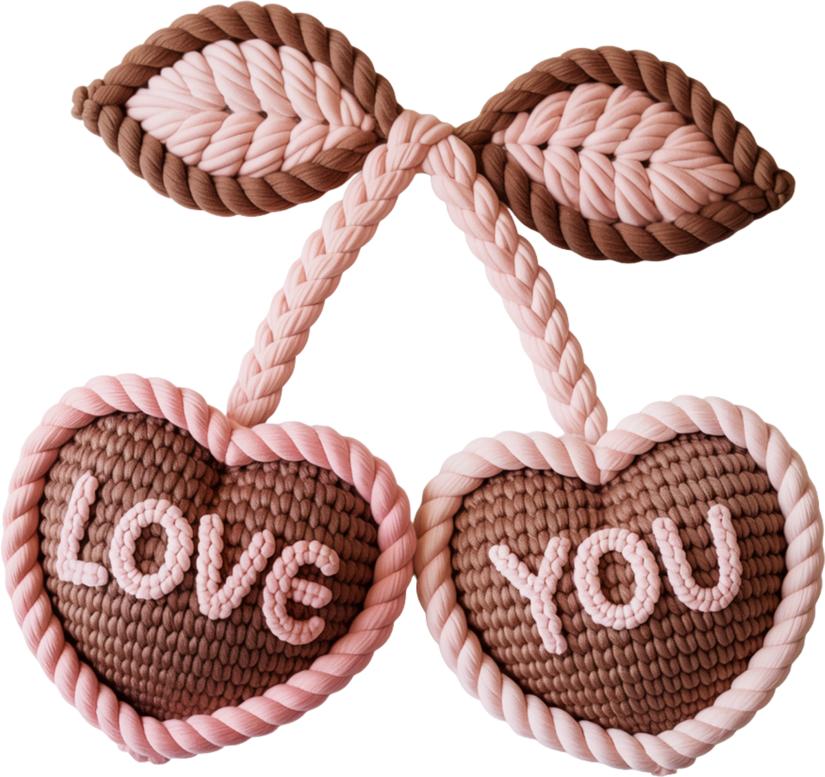 Faux Yarn Crochet Valentines Day Cherry Love You - Valentines Day Ready to Press DTF Transfer