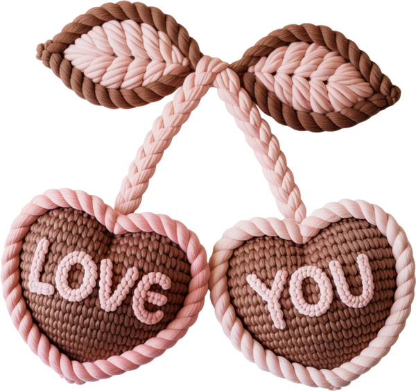 Faux Yarn Crochet Valentines Day Cherry Love You - Valentines Day Ready to Press DTF Transfer