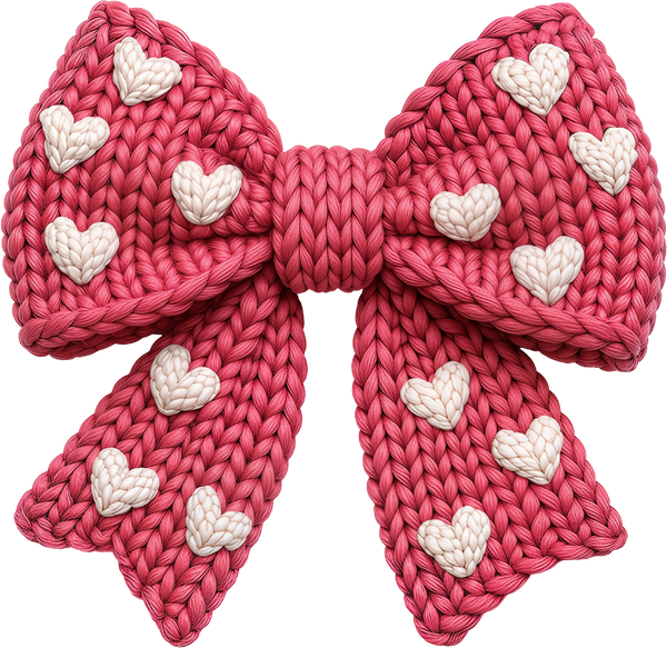 Faux Yarn Crochet Valentine Heart Bow - Valentines Day Ready to Press DTF Transfer