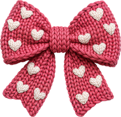 Faux Yarn Crochet Valentine Heart Bow - Valentines Day Ready to Press DTF Transfer