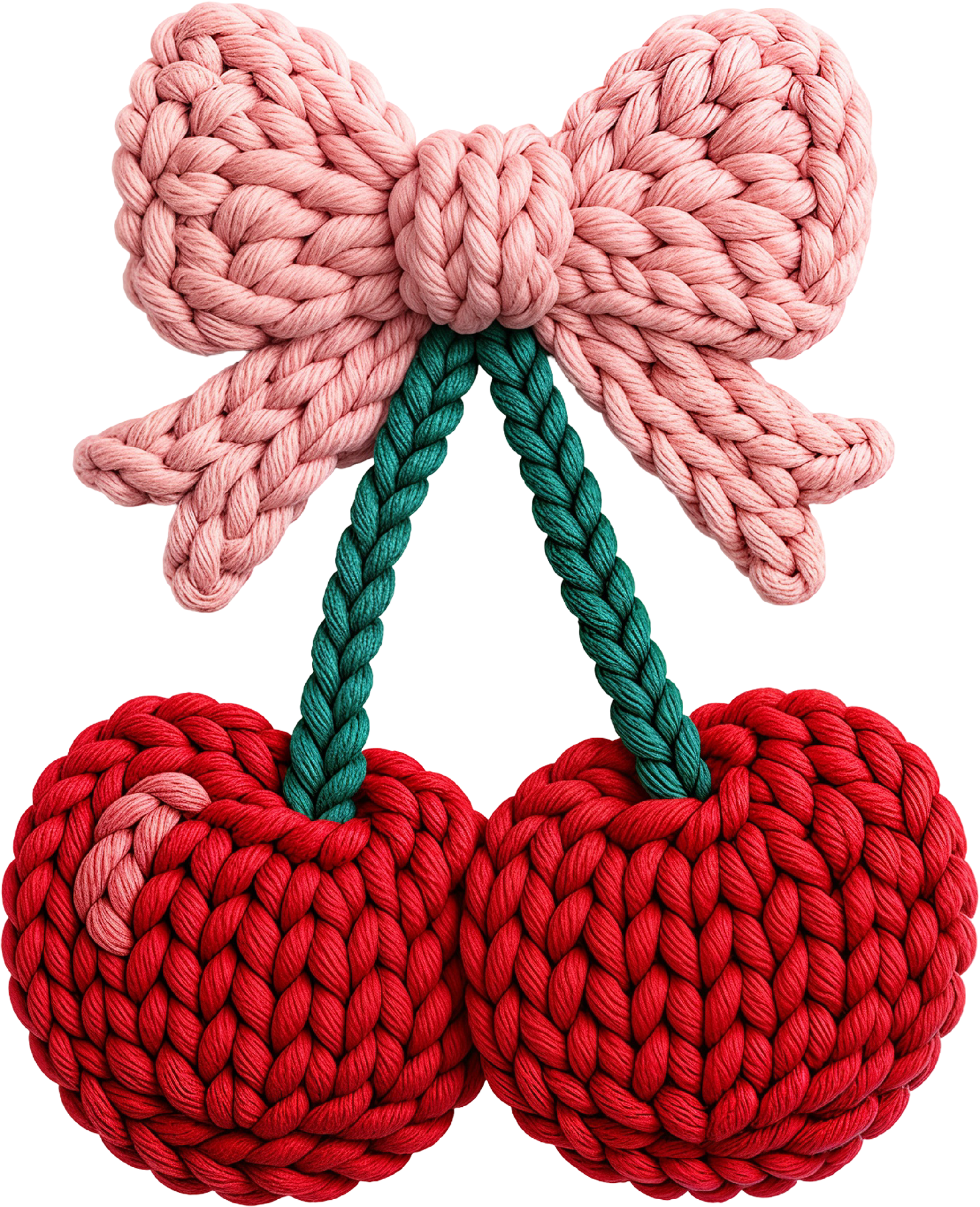 Faux Yarn Crochet Valentines Cherry - Valentines Day Ready to Press DTF Transfer