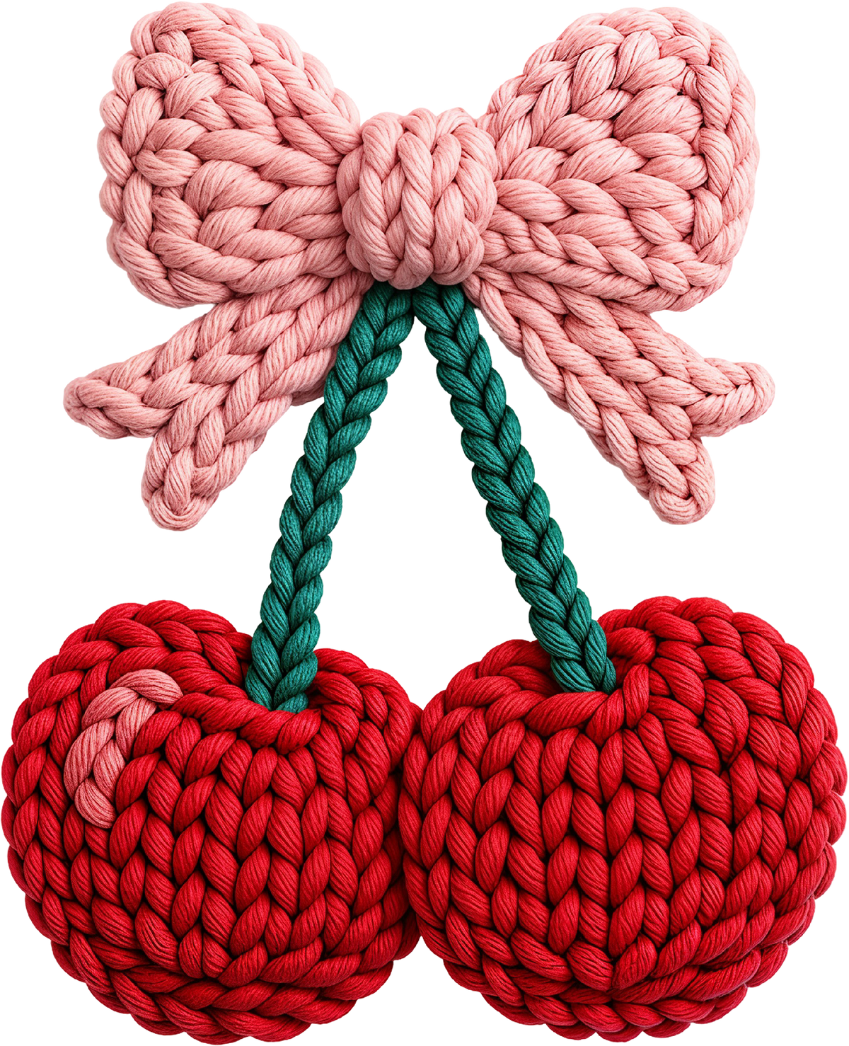 Faux Yarn Crochet Valentines Cherry - Valentines Day Ready to Press DTF Transfer