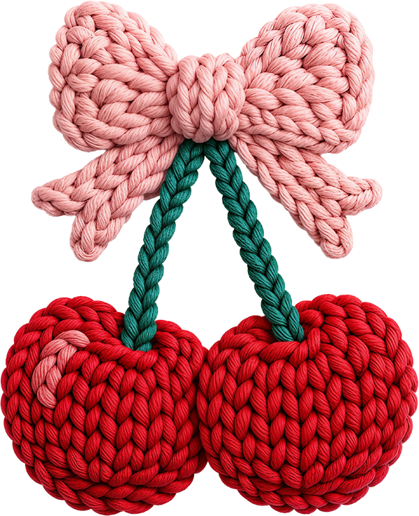 Faux Yarn Crochet Valentines Cherry - Valentines Day Ready to Press DTF Transfer