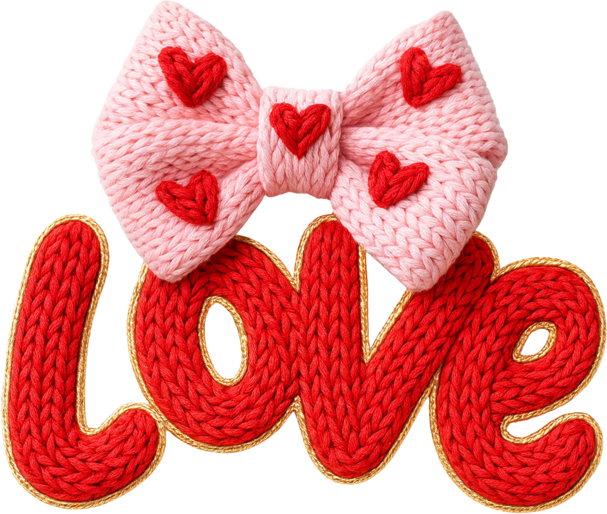 Faux Yarn Crochet Valentine Bow Love - Valentines Day Ready to Press DTF Transfer