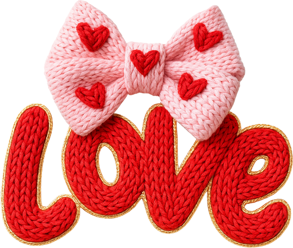 Faux Yarn Crochet Valentine Bow Love - Valentines Day Ready to Press DTF Transfer