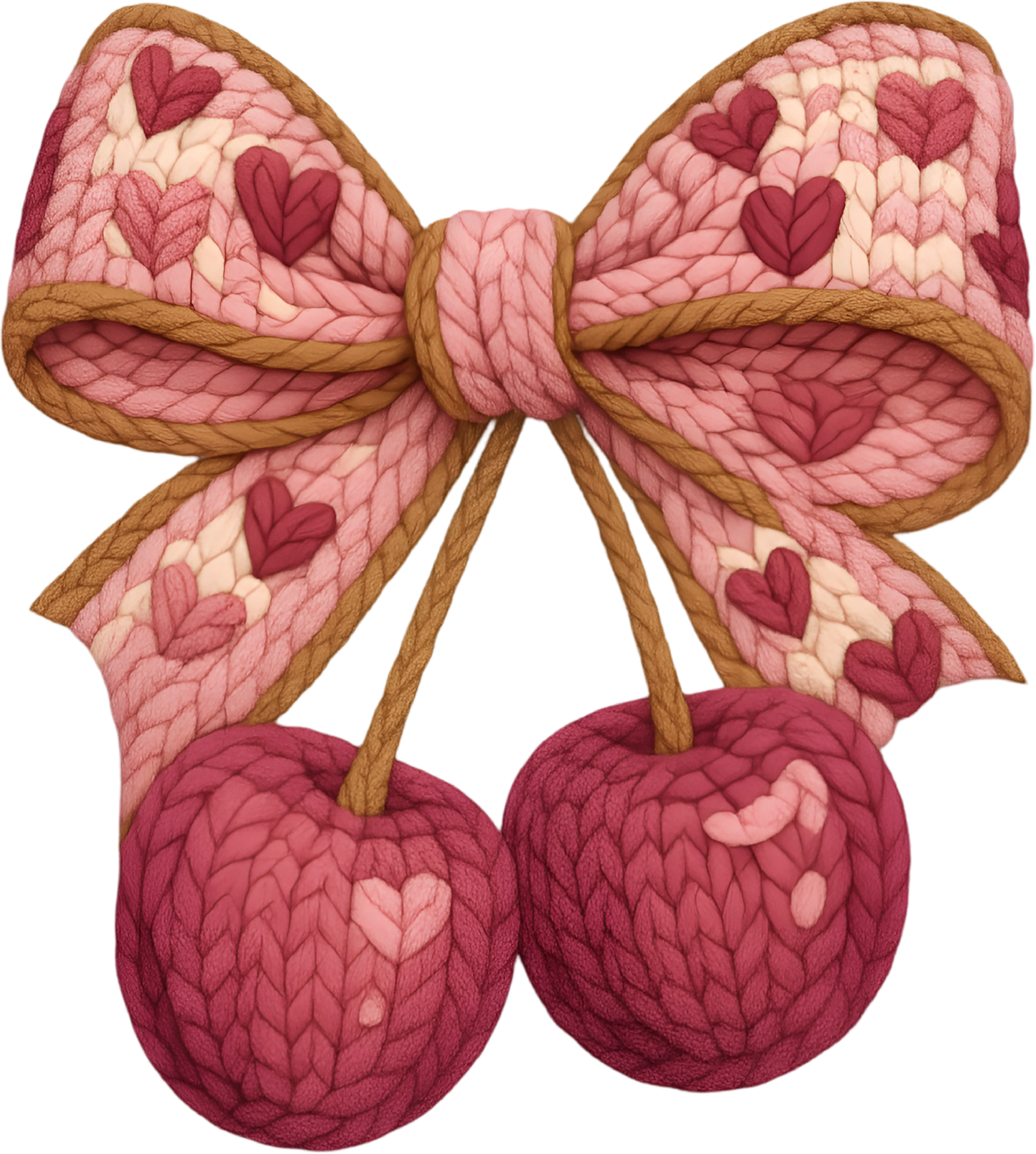Faux Yarn Crochet Valentine Bow Cherry - Valentines Day Ready to Press DTF Transfer