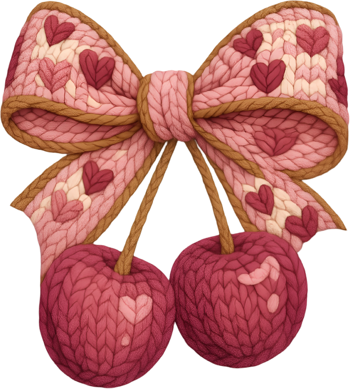 Faux Yarn Crochet Valentine Bow Cherry - Valentines Day Ready to Press DTF Transfer