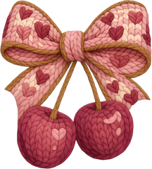 Faux Yarn Crochet Valentine Bow Cherry - Valentines Day Ready to Press DTF Transfer