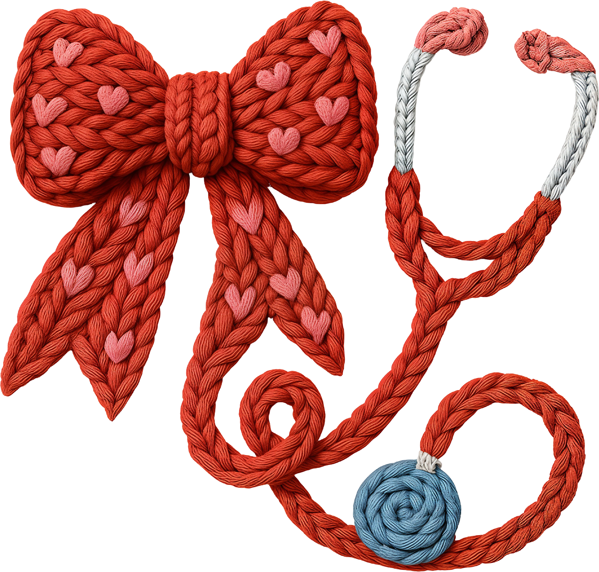 Faux Yarn Crochet Valentine Bow Stethoscope - Valentines Day Ready to Press DTF Transfer