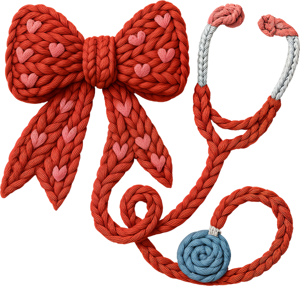 Faux Yarn Crochet Valentine Bow Stethoscope - Valentines Day Ready to Press DTF Transfer