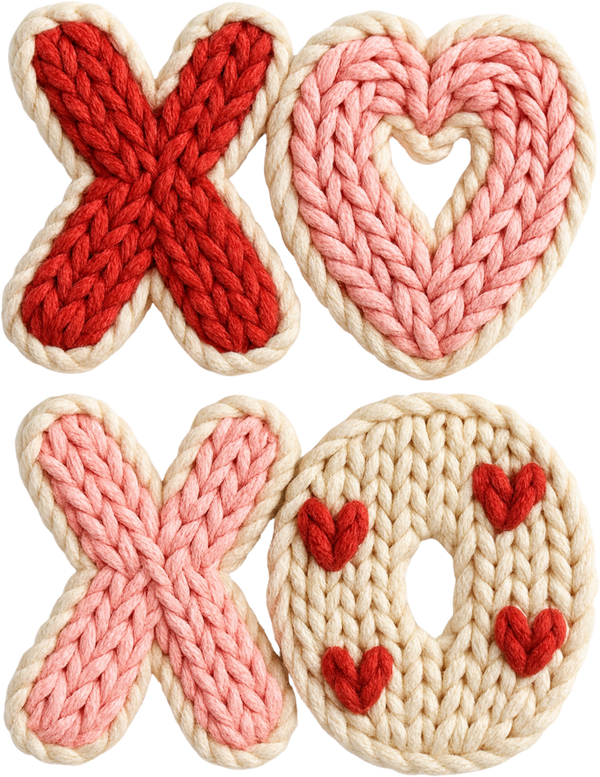 Faux Yarn Crochet Valentine Xoxo - Valentines Day Ready to Press DTF Transfer