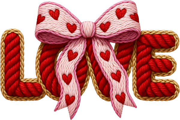 Faux Yarn Crochet Valentine Bow Love - Valentines Day Ready to Press DTF Transfer