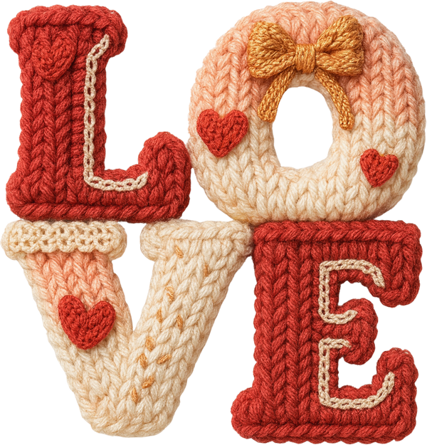 Faux Yarn Crochet Valentines Love - Valentines Day Ready to Press DTF Transfer