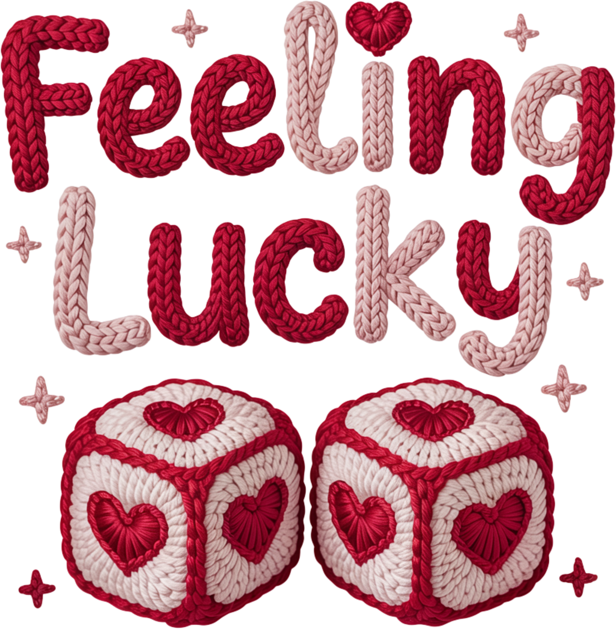 Faux Yarn Crochet Valentine Feeling Lucky - Valentines Day Ready to Press DTF Transfer