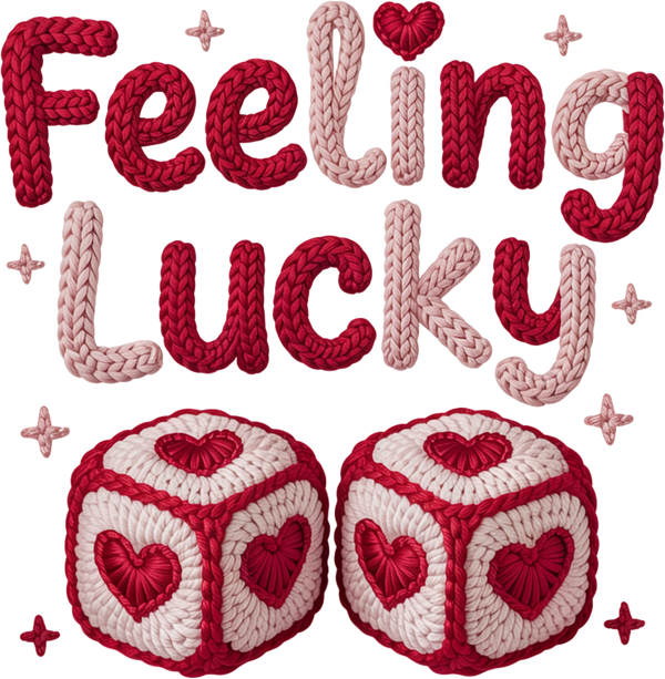 Faux Yarn Crochet Valentine Feeling Lucky - Valentines Day Ready to Press DTF Transfer