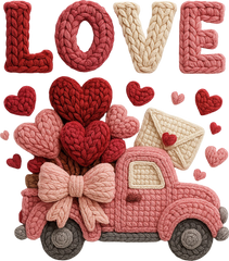 Faux Yarn Crochet Valentine Love Car - Valentines Day Ready to Press DTF Transfer