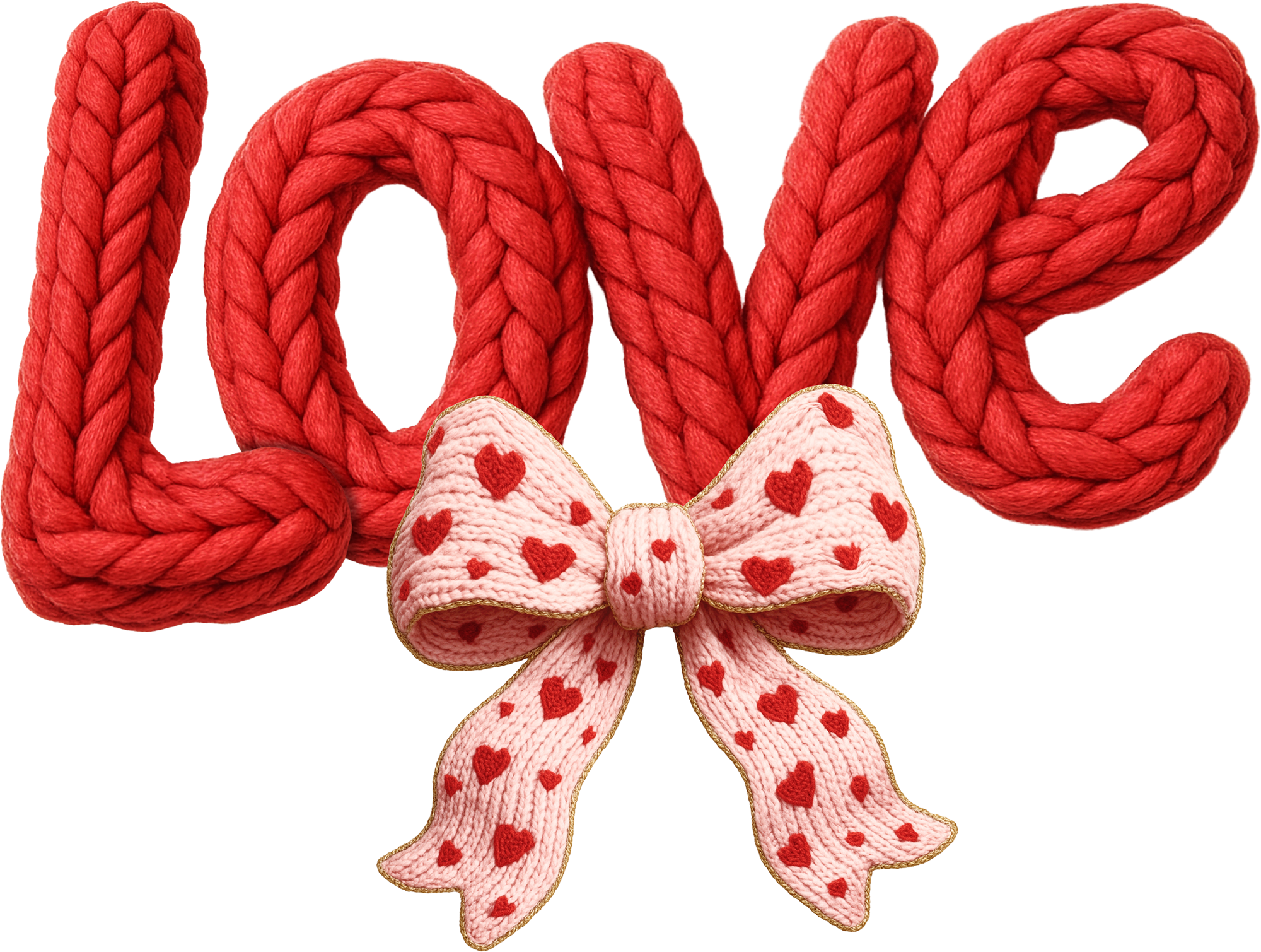 Faux Yarn Crochet Valentine Love Bow - Valentines Day Ready to Press DTF Transfer