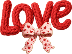 Faux Yarn Crochet Valentine Love Bow - Valentines Day Ready to Press DTF Transfer