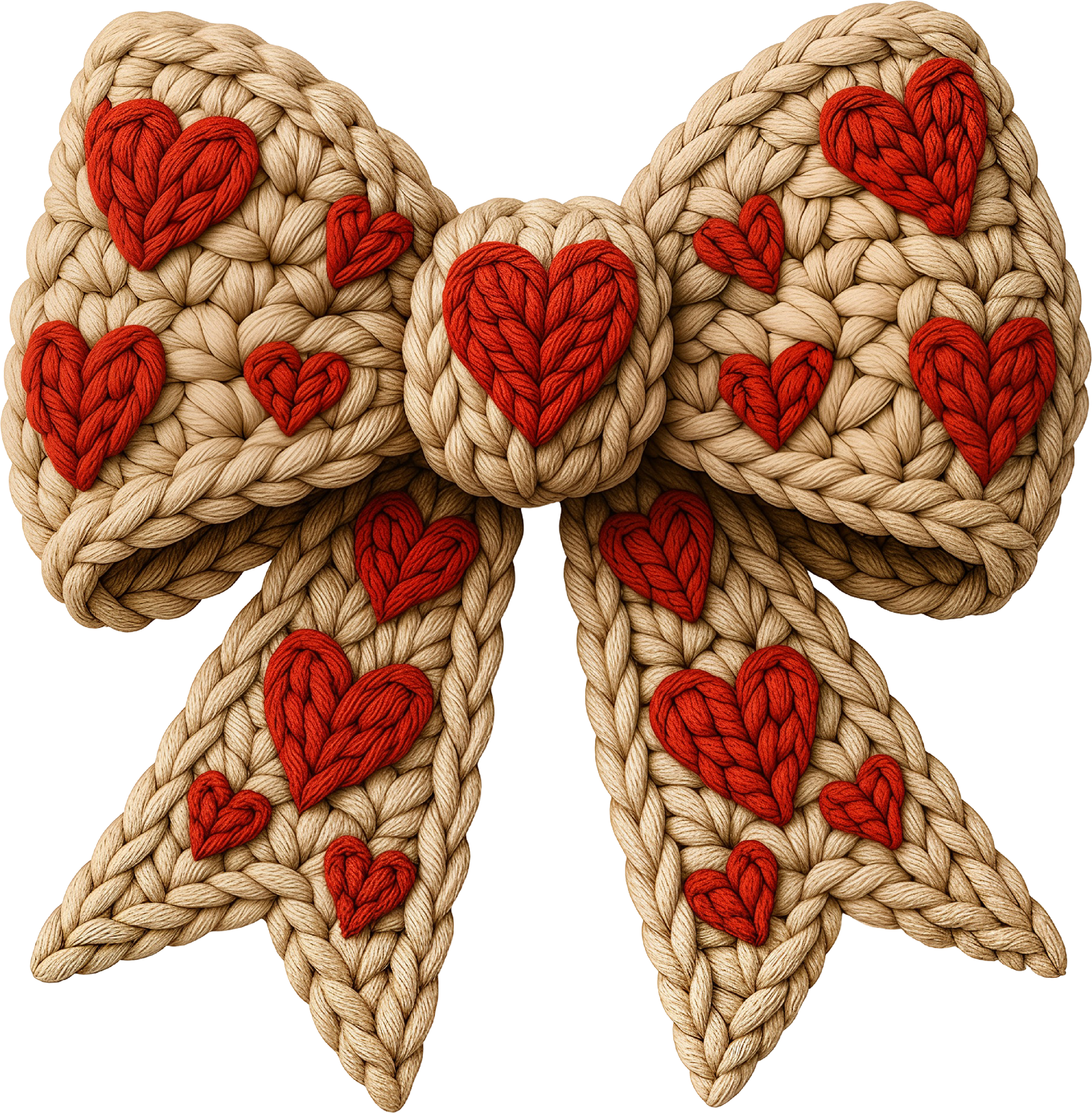 Faux Yarn Crochet Valentine Heart Bow - Valentines Day Ready to Press DTF Transfer