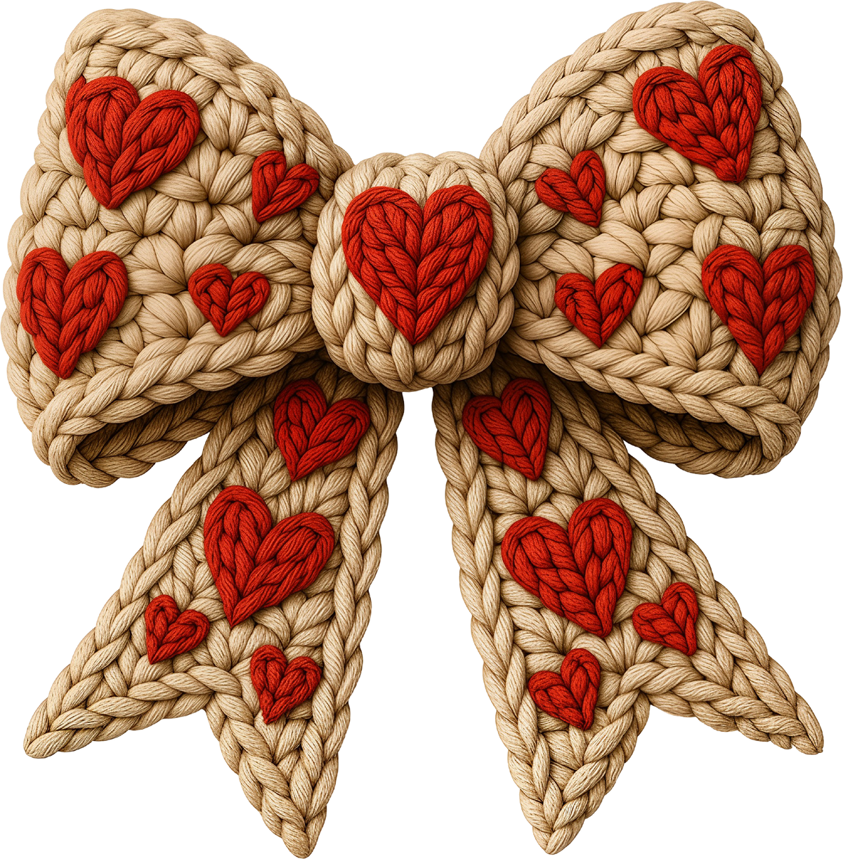 Faux Yarn Crochet Valentine Heart Bow - Valentines Day Ready to Press DTF Transfer