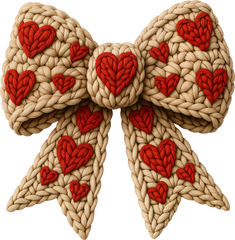 Faux Yarn Crochet Valentine Heart Bow - Valentines Day Ready to Press DTF Transfer