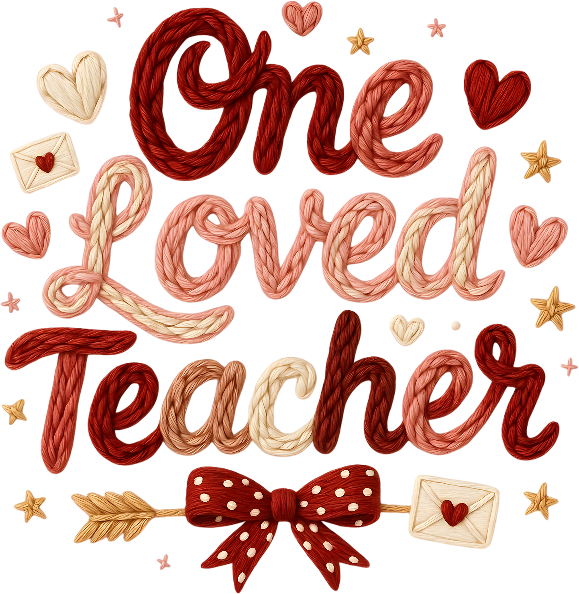 Faux Yarn Crochet One Loved Teacher - Valentines Day Ready to Press DTF Transfer