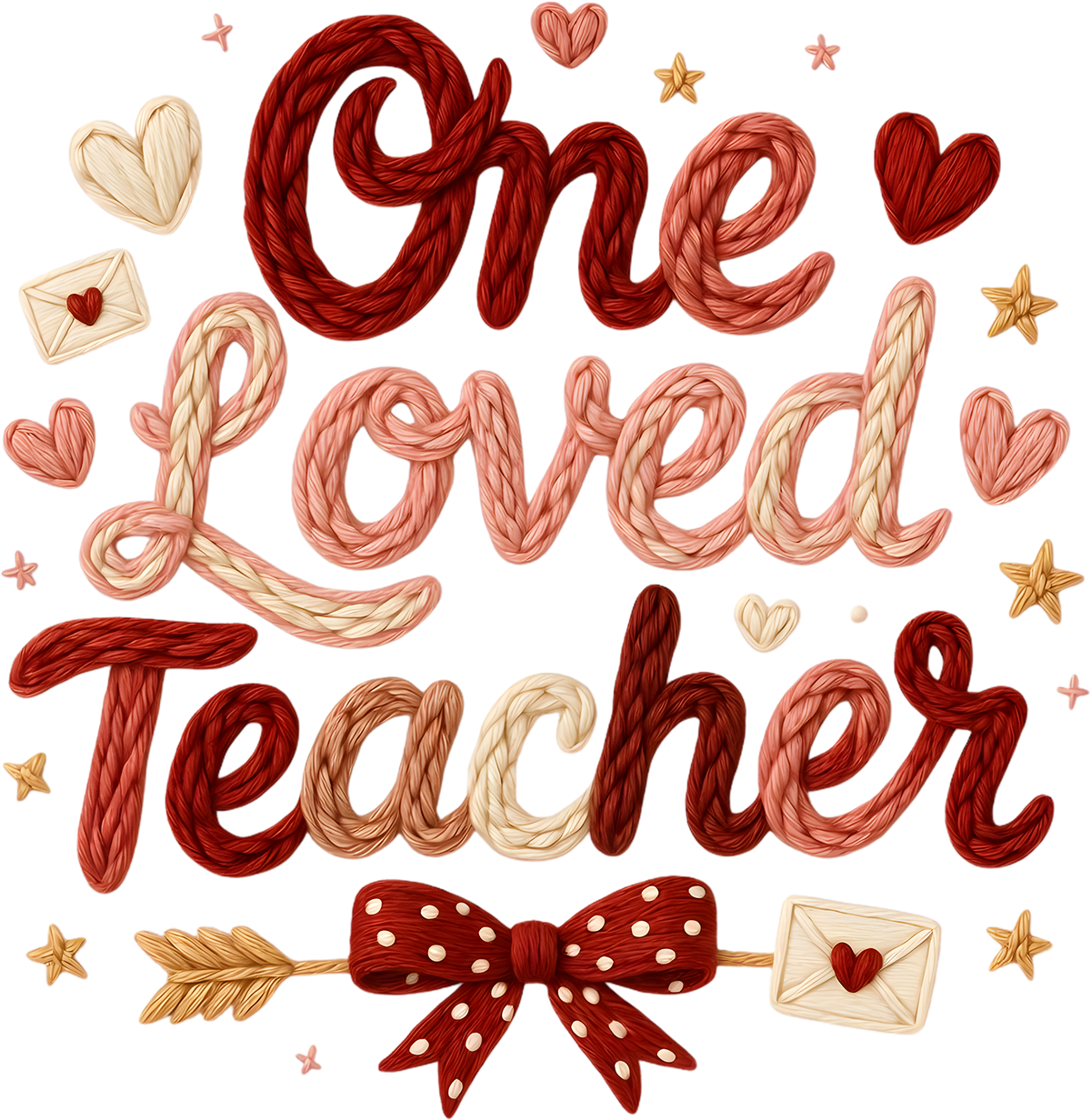 Faux Yarn Crochet One Loved Teacher - Valentines Day Ready to Press DTF Transfer